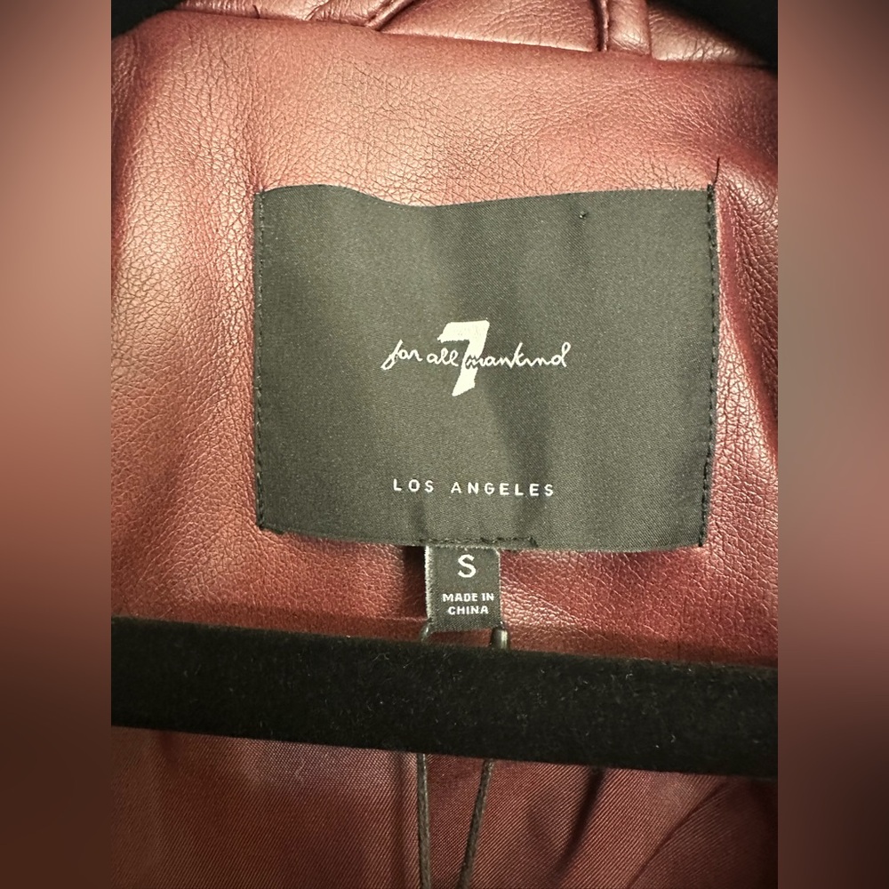 7 For All Mankind Maroon Vegan Leather Blazer - Picture 3 of 8
